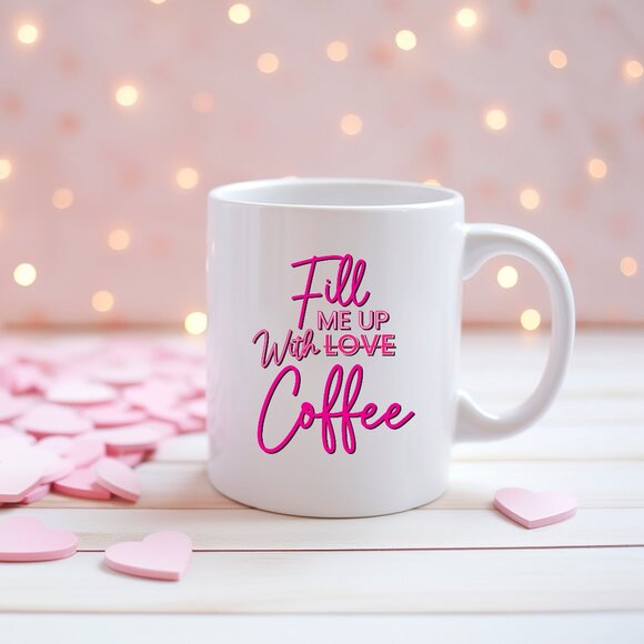 Quote Pink Coffee Mug - Fill me up with Coffee - Picture 1 of 2
